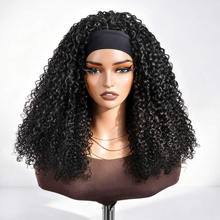 QVR Twist Curly Headband Wig 100% Human Hair Glueless Wigs for Women