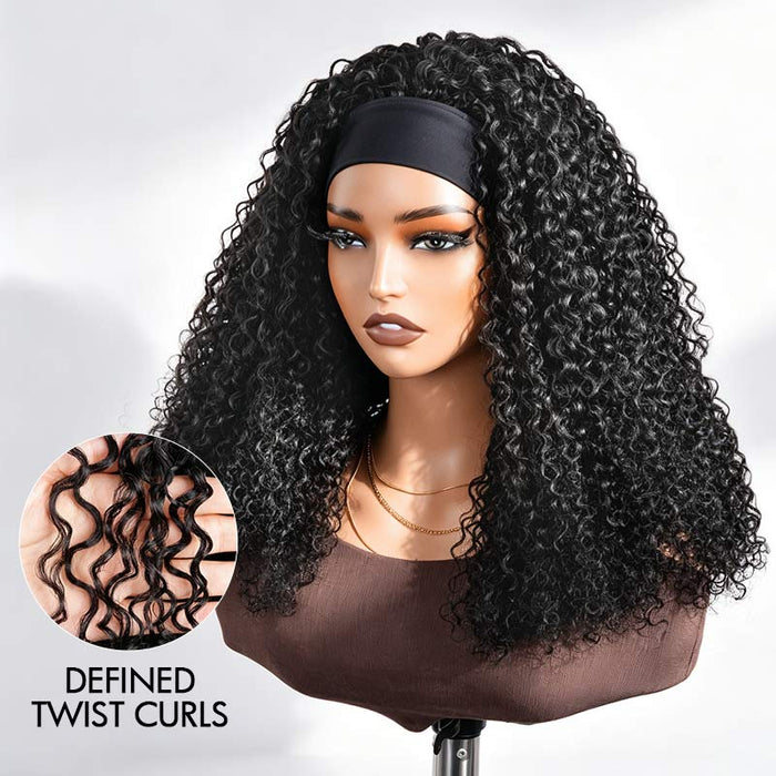 QVR Twist Curly Headband Wig 100% Human Hair Glueless Wigs for Women