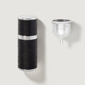 Black Silver 50ml Refillable Travel Perfume Atomiser with Funnel - Front View | Creed Fragrances