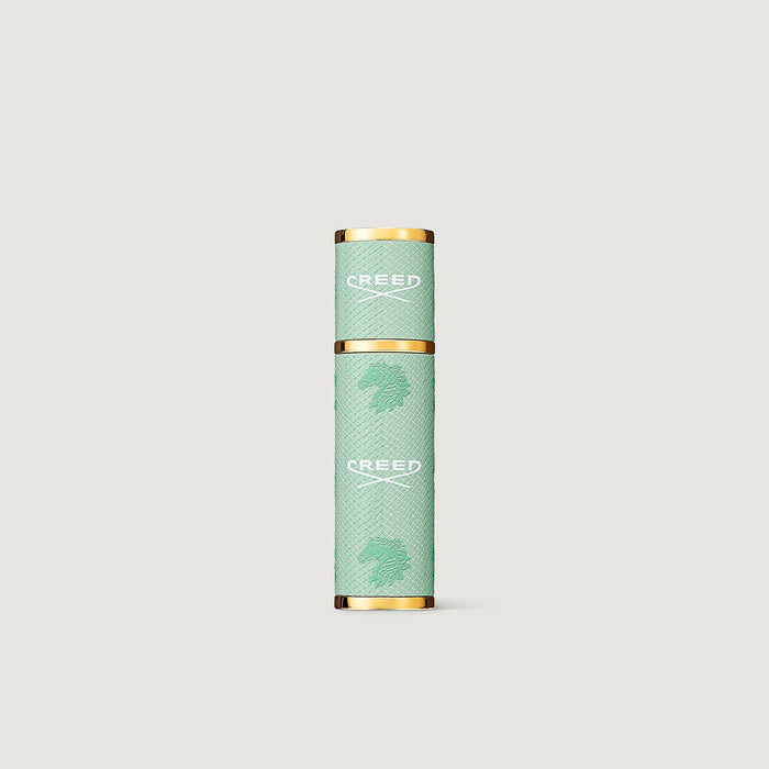 Celadon Green Leather Refillable Travel Perfume Atomiser 5ml - Front View | Creed Fragrances