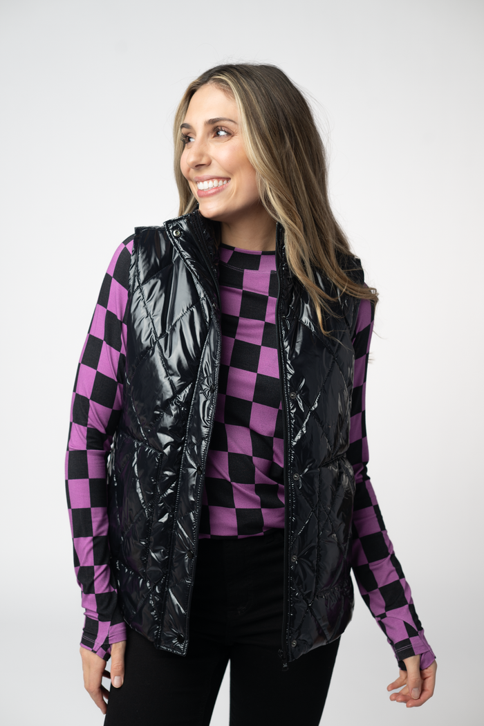 Remy Zip Up Vest - Shiny Black