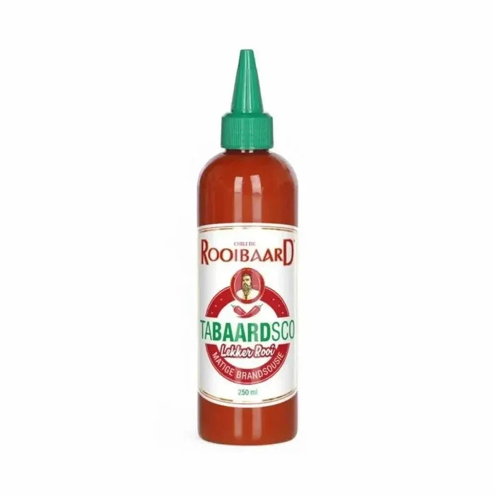 Rooibaard Tabaardsco Rooi Sauce 250ml medium spicy red chili sauce in squeeze bottle