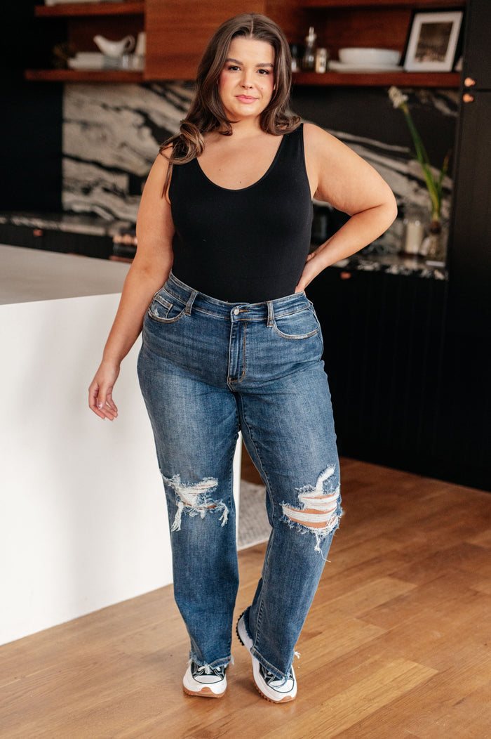 Rose High Rise 90's Straight Jeans in Dark Wash - Judy Blue