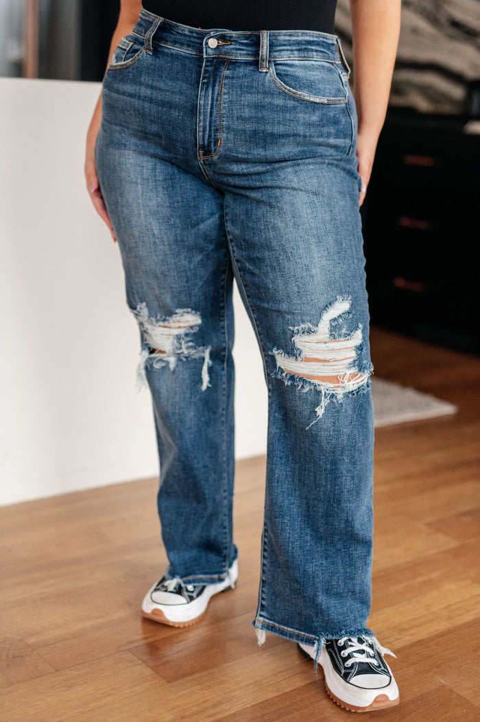 Rose High Rise 90's Straight Jeans in Dark Wash - Judy Blue