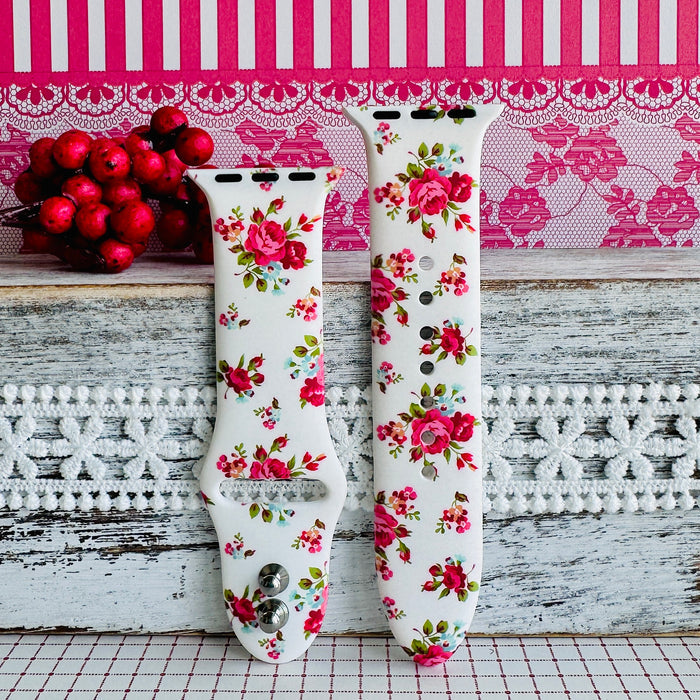 Rosy Rendezvous Print Silicone Band For Apple Watch