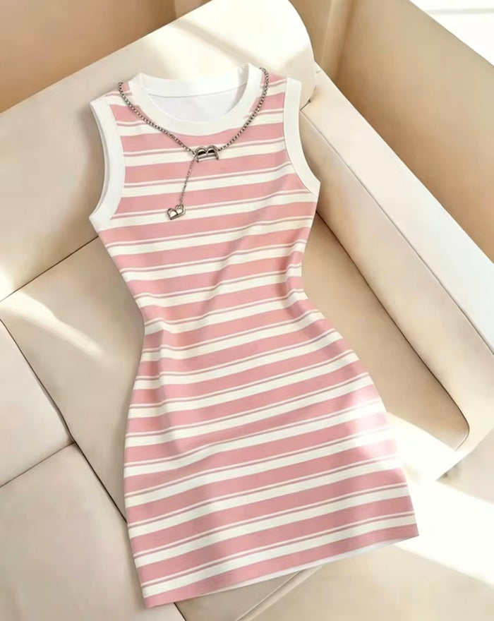 Round Neck Striped Print Dress
