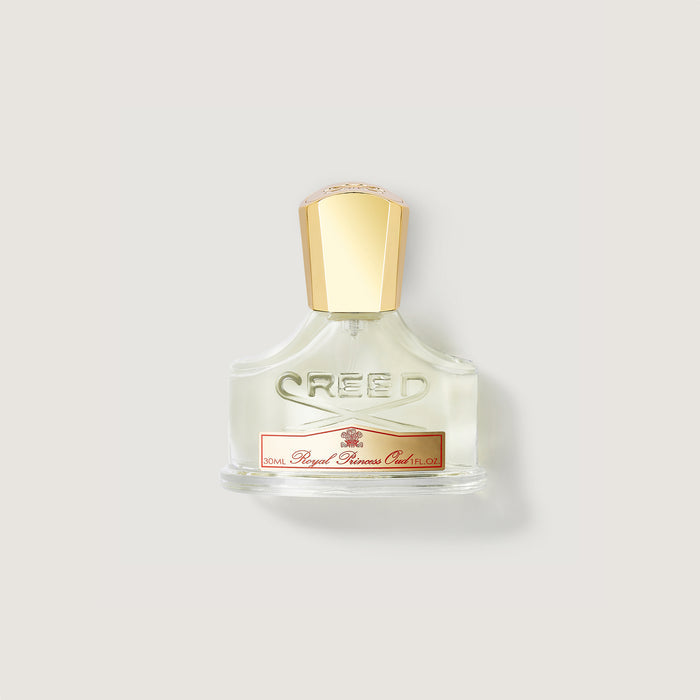 Royal Princess Oud 30ml Bottle - Clear Glass Flacon with Gold Cap, Front View | Creed Fragrances