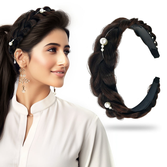 Artificial braided pearl hairband for women