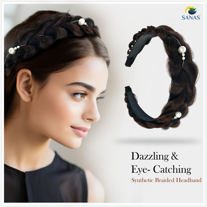 Synthetic braided hairband with pearls