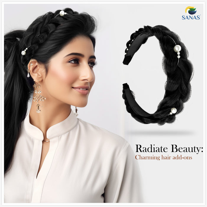 Artificial braided pearl hairband