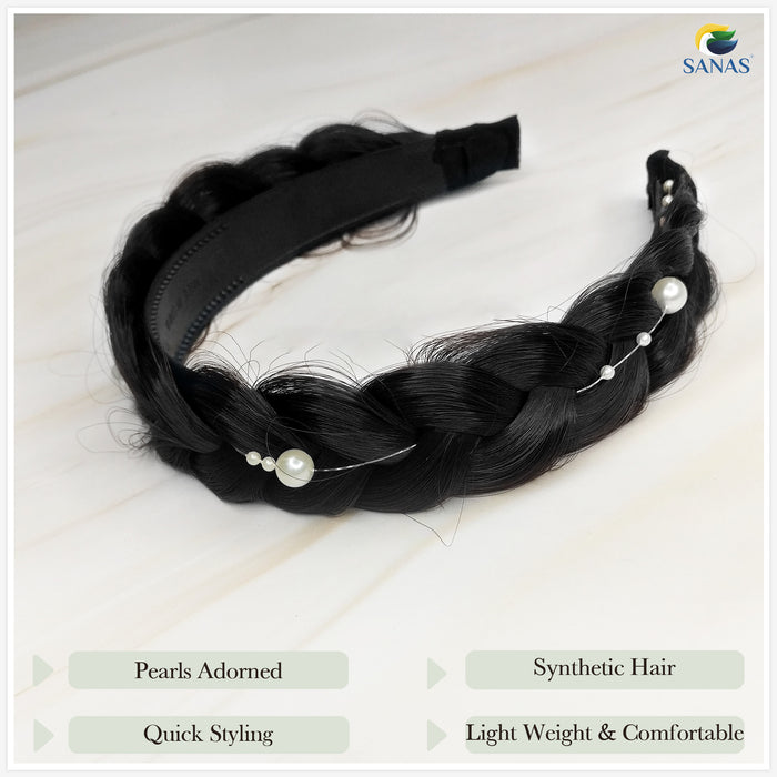 Black braided pearl headband