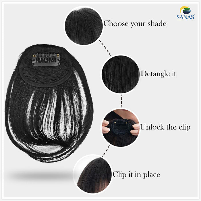 Sanas clip in black bangs hair extension – styling accessory for women