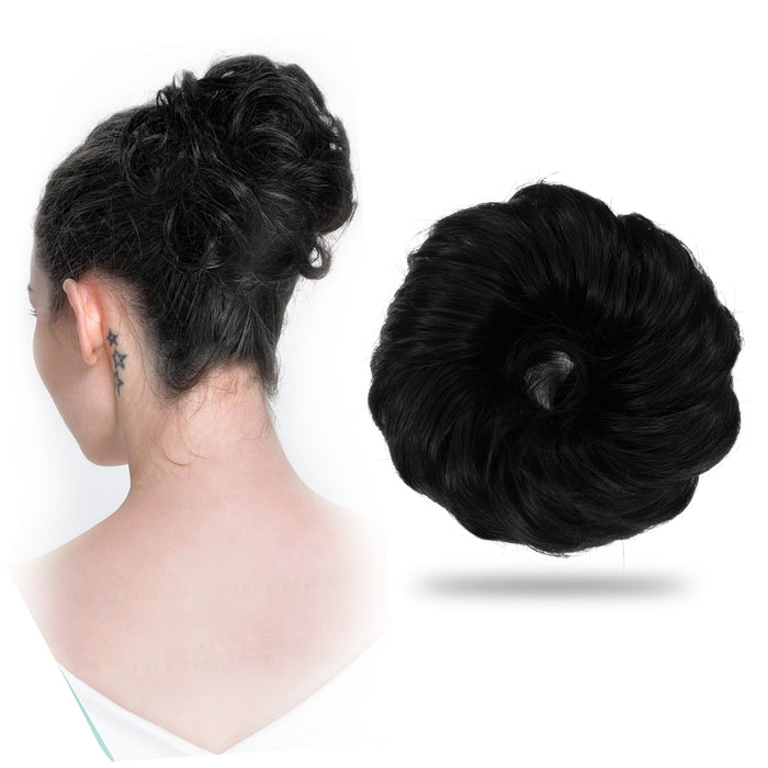 Sanas black hair bun rubber band extension set of 2 for messy bun hairstyles