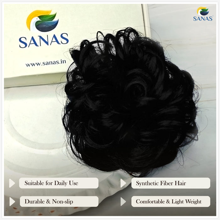 Hair bun volume shaper with secure elastic band in black