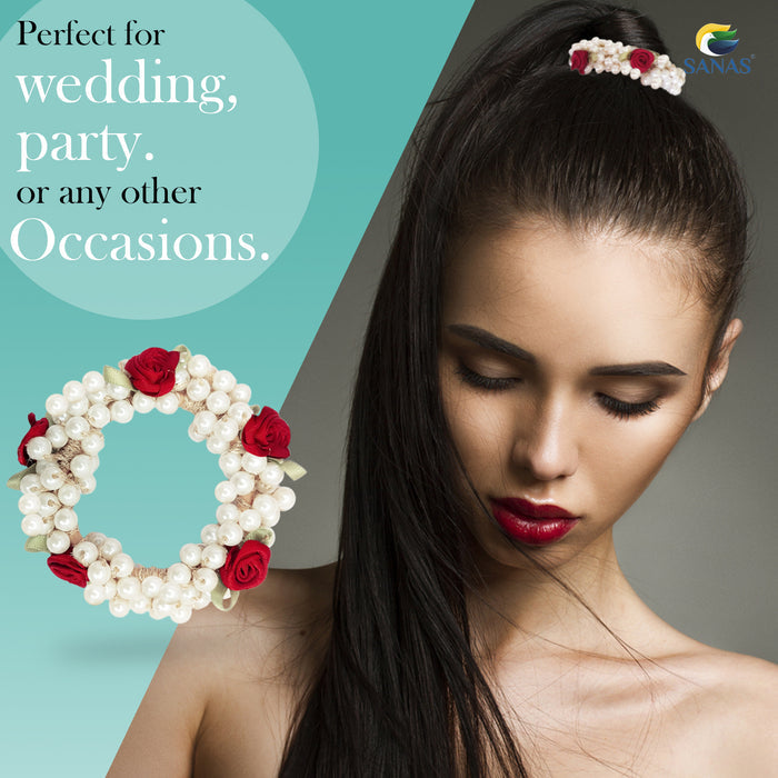 Soft elastic pearl flower ponytail holder