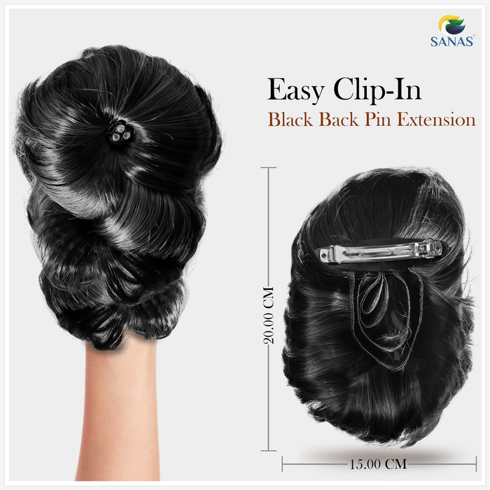 Black clip-on synthetic hair bun extension by SANAS