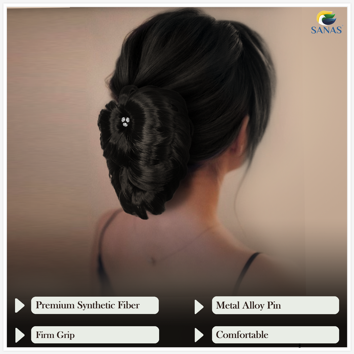 Premium black synthetic hair bun accessory