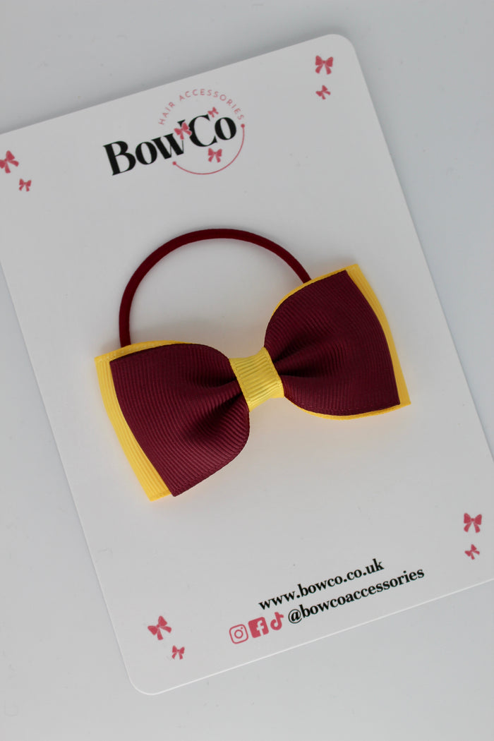 School Bow Burgundy and Yellow Gold - Double Lapel Bow - Elastic