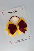 School Bow Burgundy and Yellow Gold - Double Tail Bow - Elastic