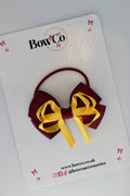 School Bow Double Bow - Burgundy and Yellow Gold - Elastic
