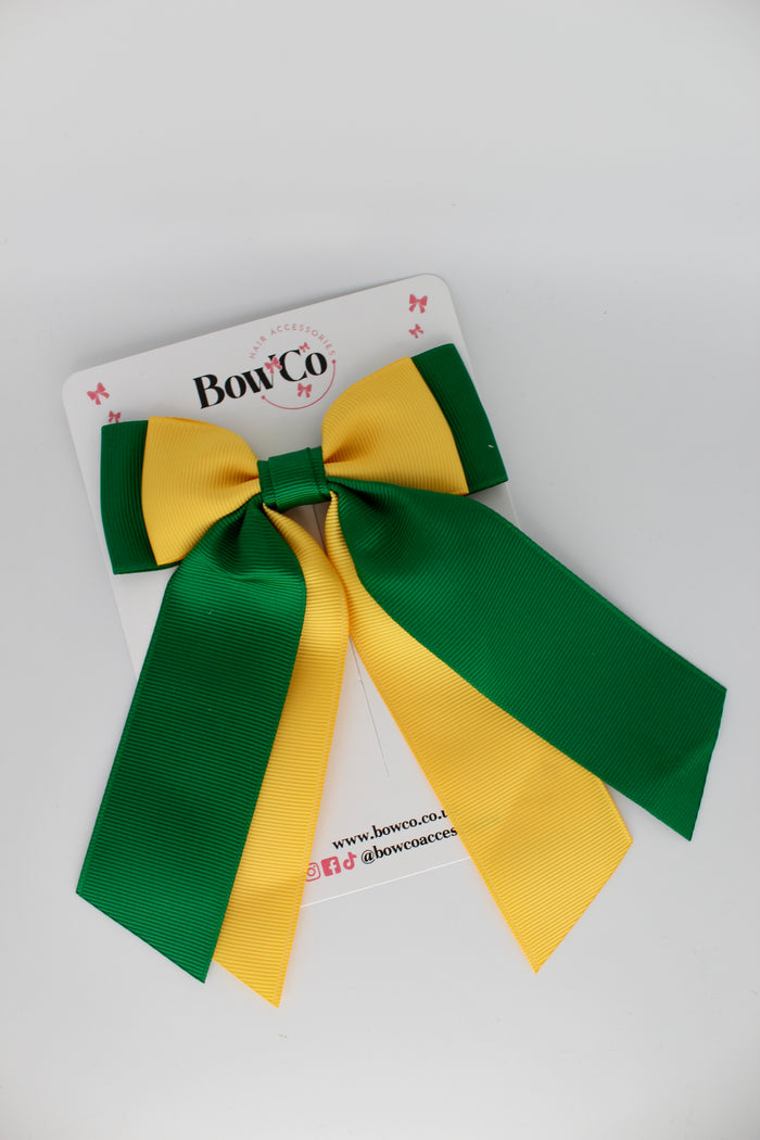 School Bow Green and Yellow Gold - Double Layer Tail Bow - Clip