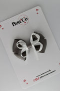 School Bow Metal Grey and White - Double Bow - Clip