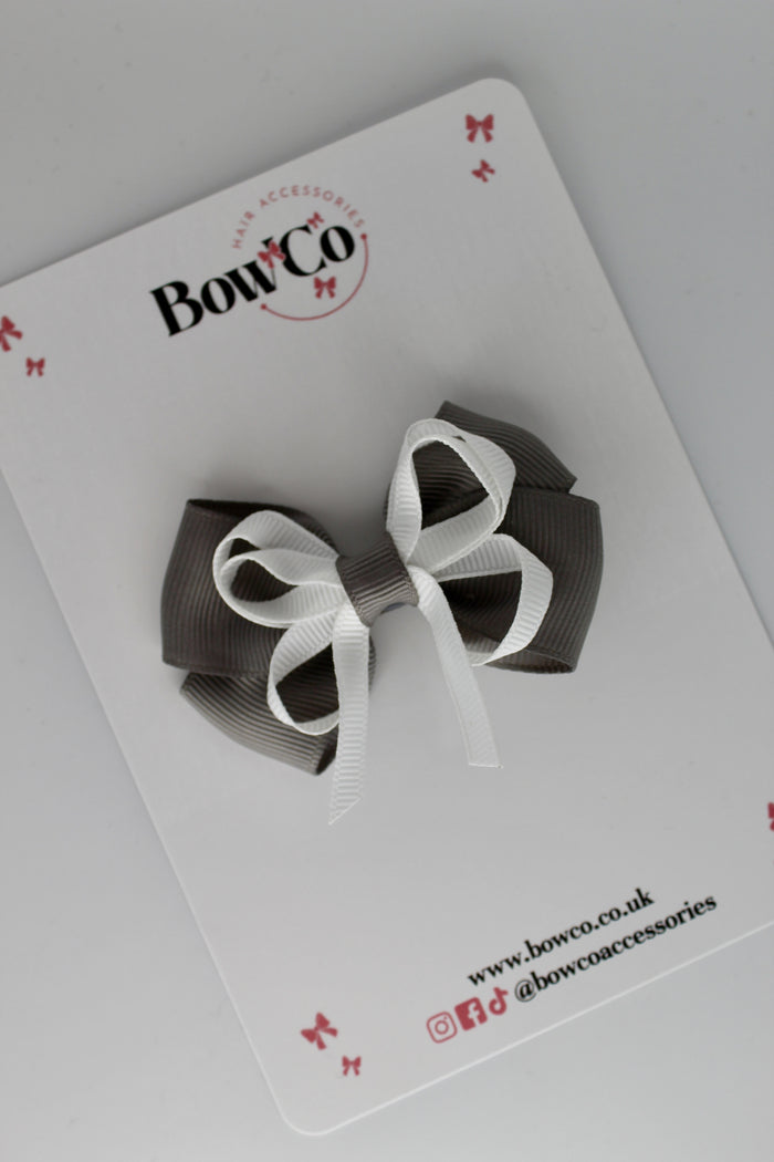 School Bow Metal Grey and White - Double Bow - Clip