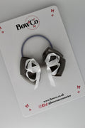 School Bow Metal Grey and White - Double Bow - Elastic