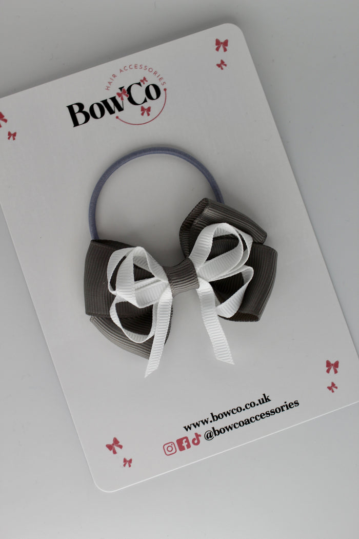 School Bow Metal Grey and White - Double Bow - Elastic