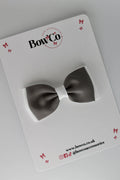 School Bow Metal Grey and White - Double Lapel Bow - Clip