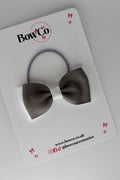 School Bow Metal Grey and White - Double Lapel Bow - Elastic