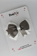 School Bow Metal Grey and White - Double Tail Bow - Clip