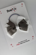 School Bow Metal Grey and White - Double Tail Bow - Elastic
