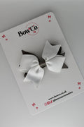 School Bow Metal Grey and White - Layer Tail Bow - Clip
