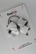 School Bow Metal Grey and White - Layer Tail Bow Set - Elastic