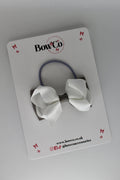 School Bow Metal Grey and White - Pleated Bow - Elastic