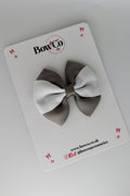 School Bow Metal Grey and White - Round Tuxedo Bow - Clip