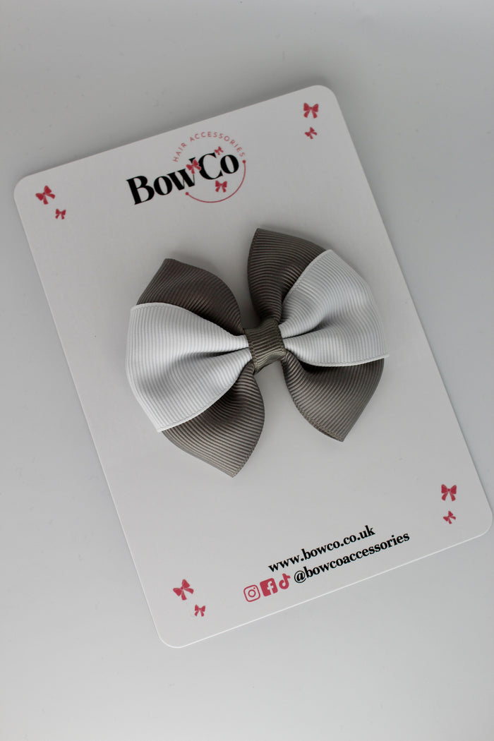 School Bow Metal Grey and White - Round Tuxedo Bow - Clip