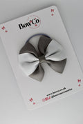 School Bow Metal Grey and White - Round Tuxedo Bow - Elastic
