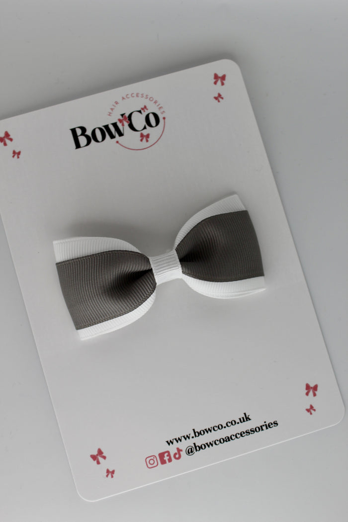School Bow Metal Grey and White - Tuxedo Bow - Clip