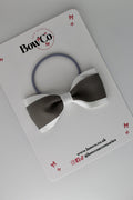 School Bow Metal Grey and White - Tuxedo Bow - Elastic