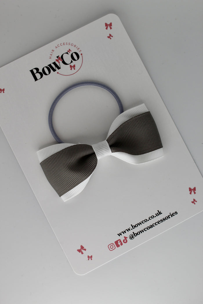 School Bow Metal Grey and White - Tuxedo Bow - Elastic