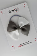 School Bow Metal Grey and White - Twist Bow - Elastic