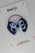 School Bow Navy and Bluebell - Double Bow - Elastic