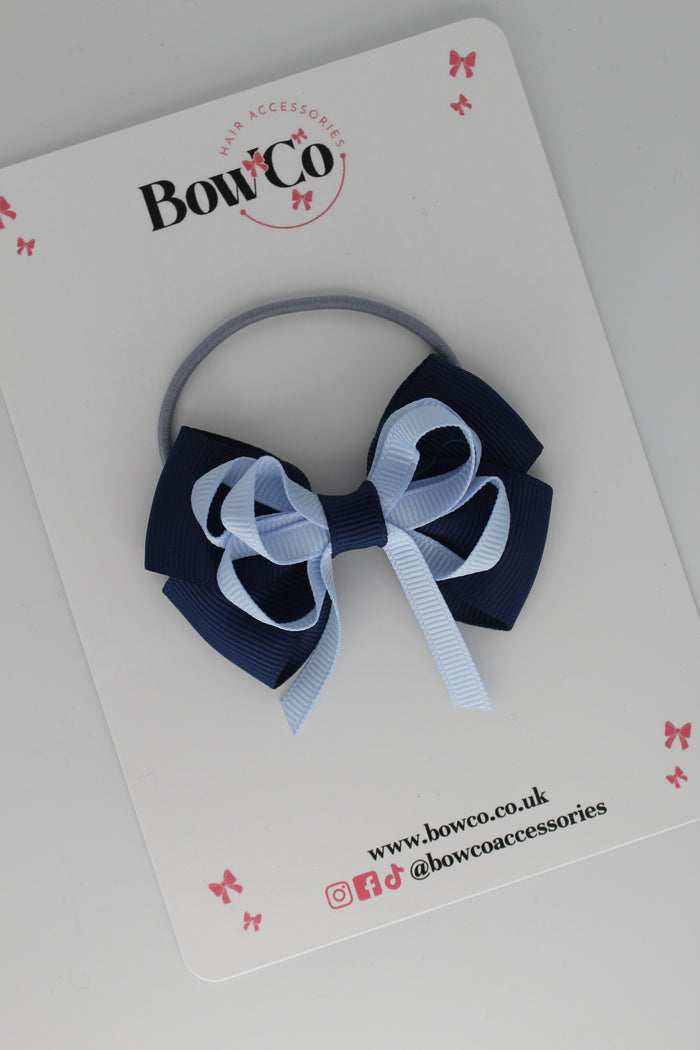 School Bow Navy and Bluebell - Double Bow - Elastic
