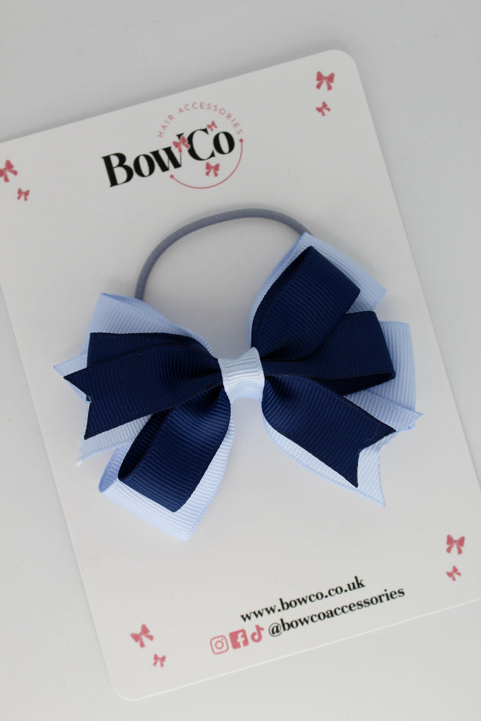 School Bow Navy and Bluebell - Double Tail Bow - Elastic