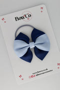 School Bow Navy and Bluebell - Round Tuxedo Bow - Elastic