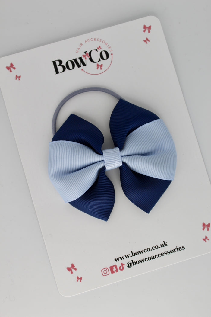 School Bow Navy and Bluebell - Round Tuxedo Bow - Elastic