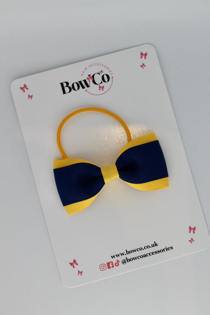 School Bow Navy and Yellow Gold - Tuxedo Bow - Elastic