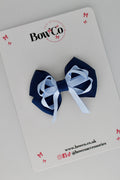 School Bow Navy Blue and Bluebell - Double Bow - Clip